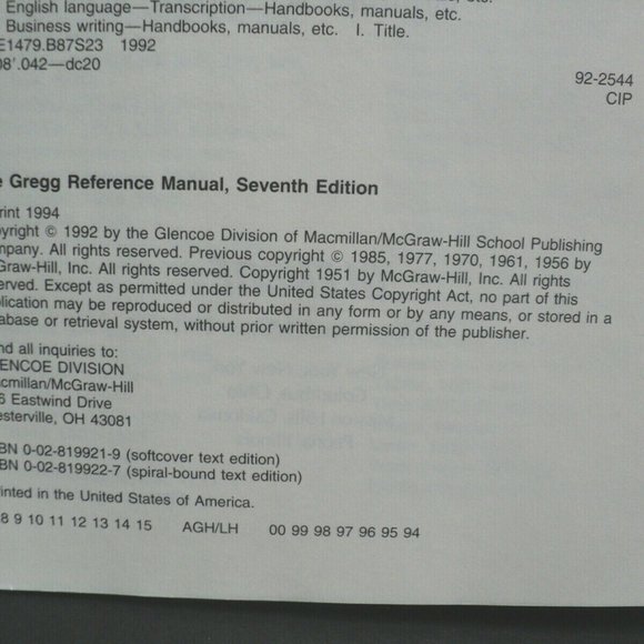 The Gregg Reference Manual Seventh Edition 1992 Spiral Bound, William A. Sabin - Picture 4 of 4